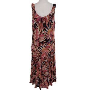 Nine West Floral Tiered Maxi Dress Womens Plus Size 22W Black Tropical Sleeveles